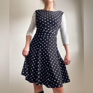 Ralph Lauren Classic Polka Dot Pleated Flared Midi Dress Old Money Preppy